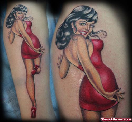Very Beautiful Pin Up Girl Tattoo Design