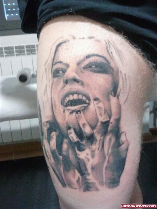 Vampire Girl Tattoo Design On Thigh