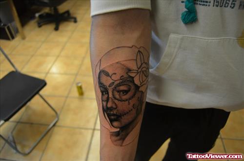 Sugar Skull Girl Tattoo Design On Arm