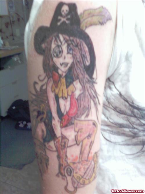 Pirate Girl Tattoo On Shoulder