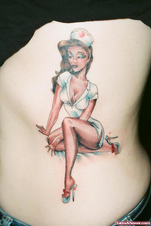 Pinup Girl Sitting Tattoo Design