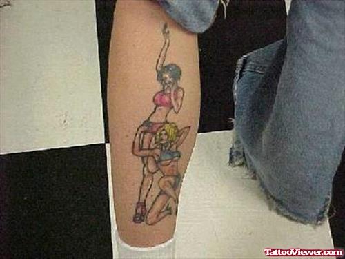 Pin Up Girls Tattoo On Left Leg