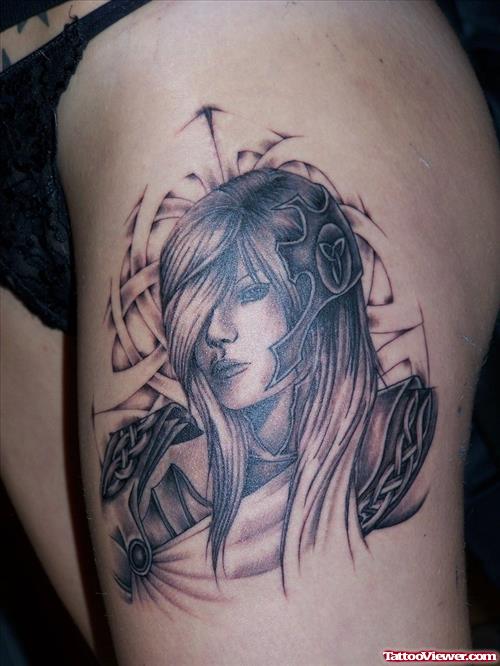 Attractive Warrior Girl Tattoo Design
