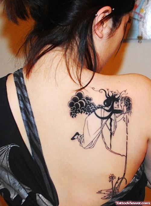 Upper Back Girl Tattoo Design