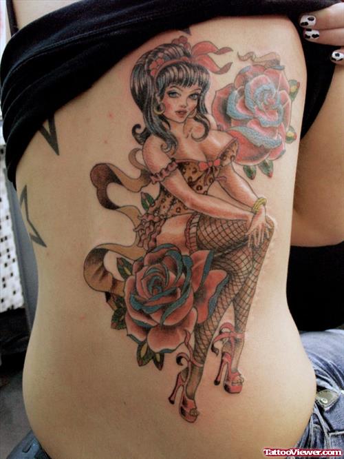 Pin Up Girl Tattoo Design On Side Back