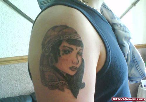 Gypsy Girl Tattoo On Right Shoulder