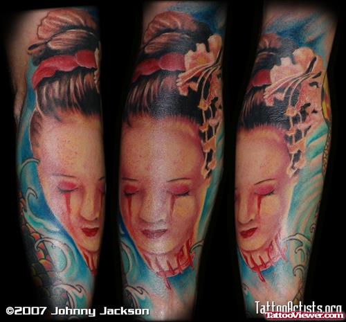 Cying Geisha Girl Tattoo Design