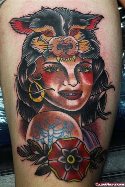 American Traditional Pin Up Girl Tattoo Design