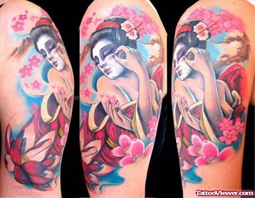 Amazing Geisha Pin Up Girl Tattoo Design