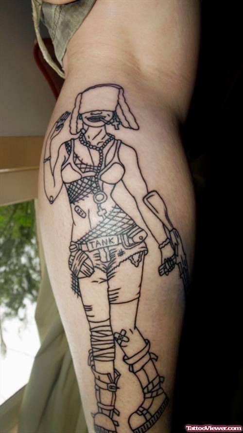Tank Girl Tattoo On Leg