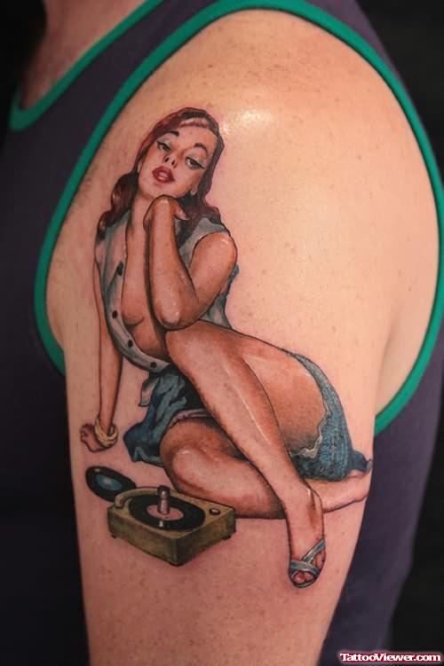 Musical Girl Tattoo On Shoulder