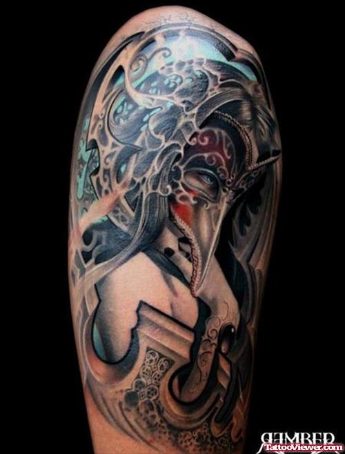 Masked Girl Tattoo On Arm