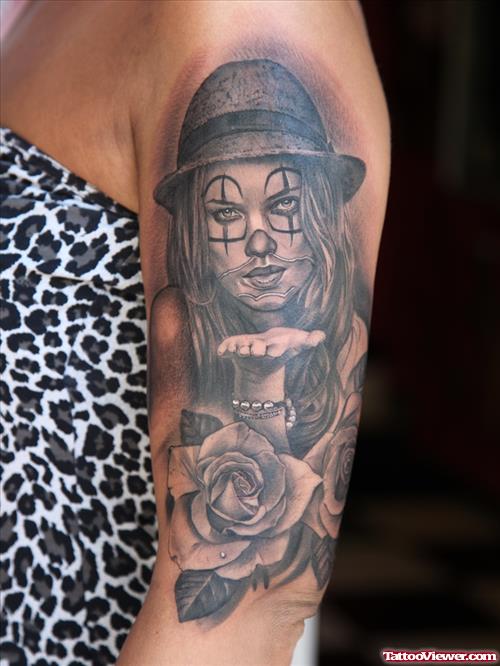 Clown Girl & Rose Tattoo For Girls