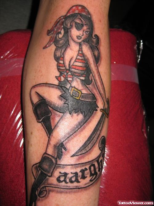 Pirate Pin Up Girl Tattoo Design