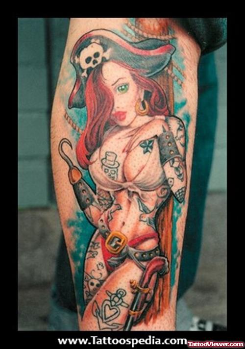 Pirate Girl Pin Up Tattoo Design