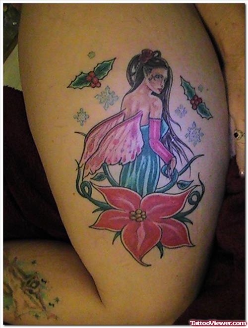Pink Winged Angel Girl Tattoo Design