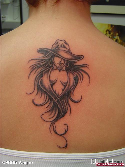 Gangster Girl Tattoo On Upper Back