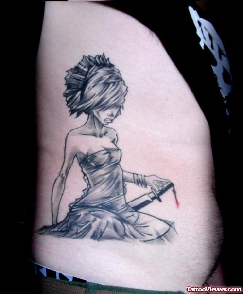 Attractive Samurai Girl Tattoo Design