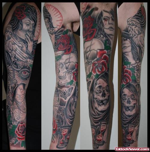 Angel Of Death Girl Tattoo On Sleeve