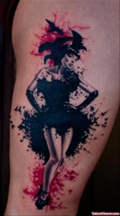 Girl With Bird Dress Tattoo Design