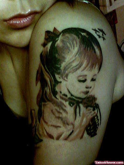 Cute Girl Tattoo On Shoulder