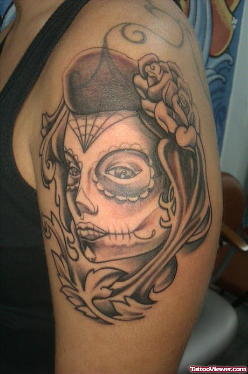 Clown Girl Tattoo On Shoulder