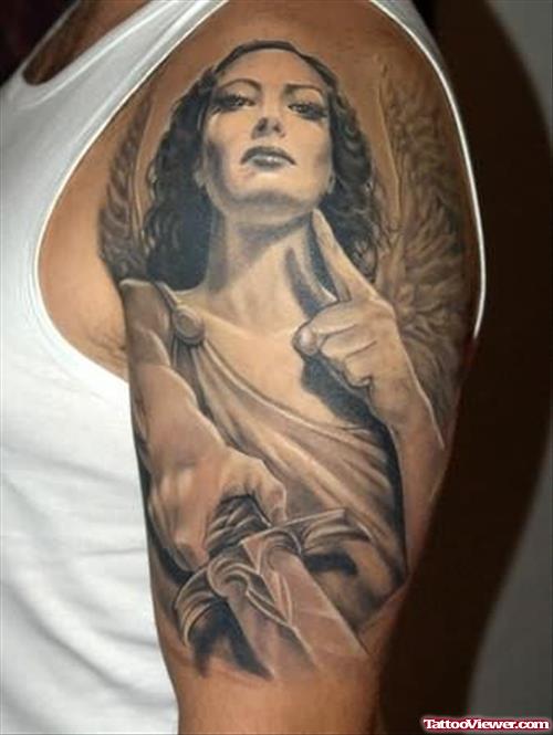 Angel Girl Tattoo On Shoulder
