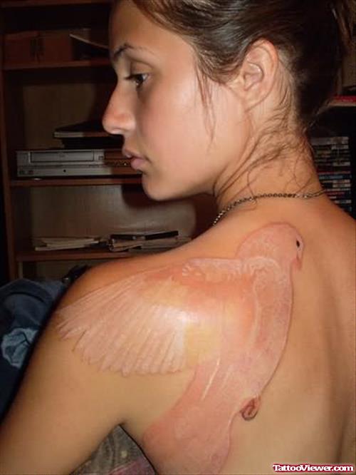 White Ink Bird Tattoo For Girls