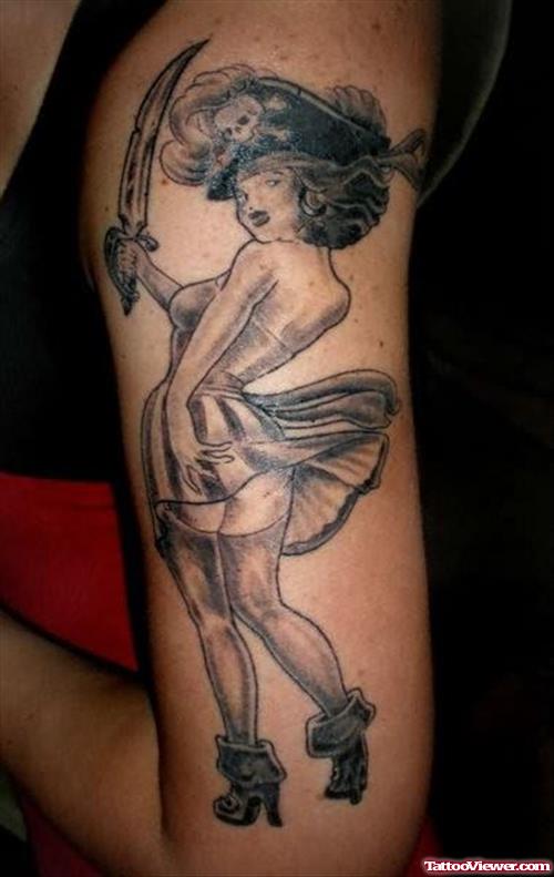 Girl Tattoo On Bicep
