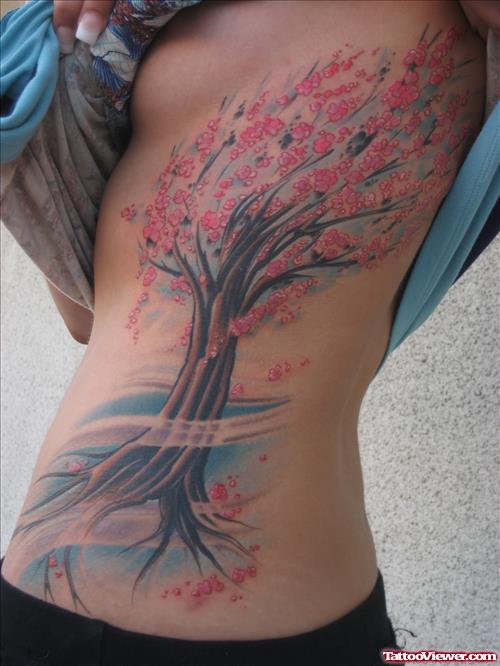 Tree Tattoo On Girl Rib