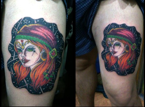 Gypsy Girl Tattoo Designs On Thigh