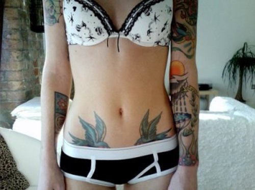 Birds Tattoo On Lower Belly For Sexy Girls