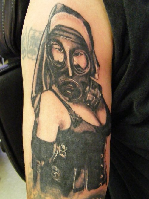 Gas Mask Girl Tattoo Design