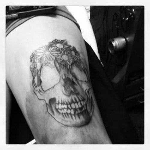 Girl Skull Tattoo On Bicep