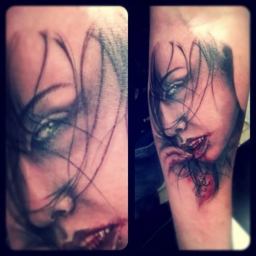 Vampire Girl Tattoo On Arm Sleeve