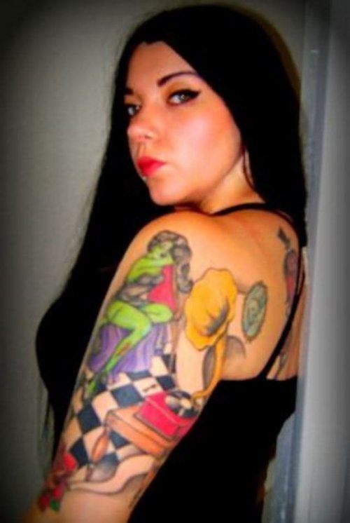 Old School Pin Up Girl Tattoo On Sleeve