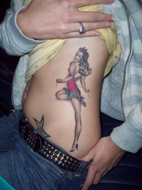 Pin Up Girl Rib Side Tattoo