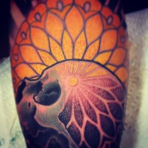 Skull And Flower Glass Tattoo