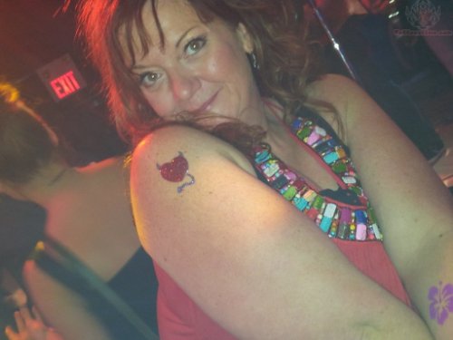 Glitter Devil Heart Tattoo On Shoulder
