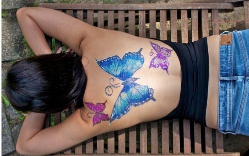 Glitter Butterfly Tattoo On Back
