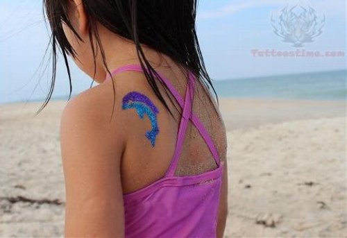 Glitter Dolphin Tattoo On Back Shoulder
