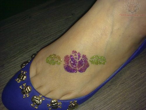 Flower Glitter Tattoo On Foot