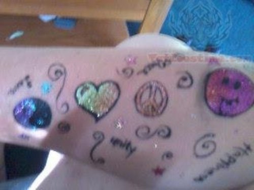 Peace Haert And Glitter Tattoo