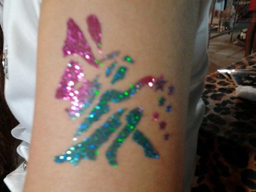 Color Fairy Glitter Tattoo On Bicep