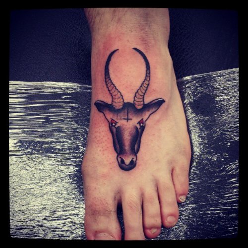 Awful Left Foot Goat Head Tattoo