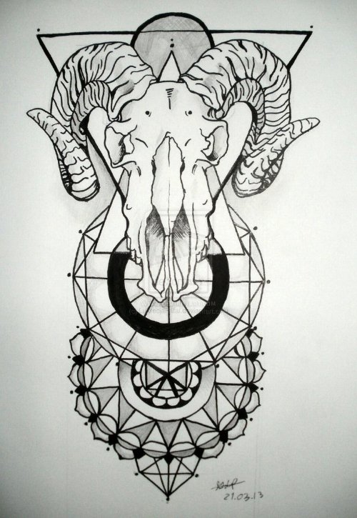 Geometric Mandala And Goat Skull Tattoo