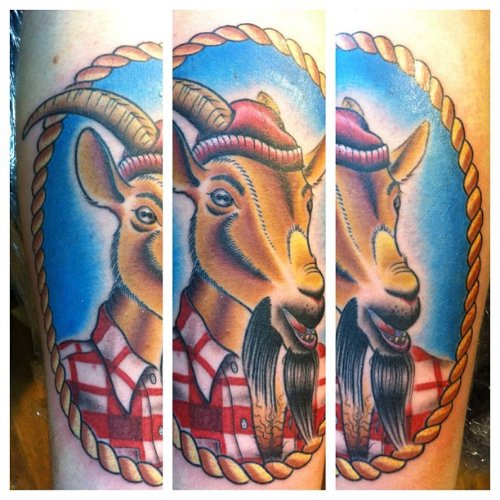 Goat Portrait Color Ink Tattoo