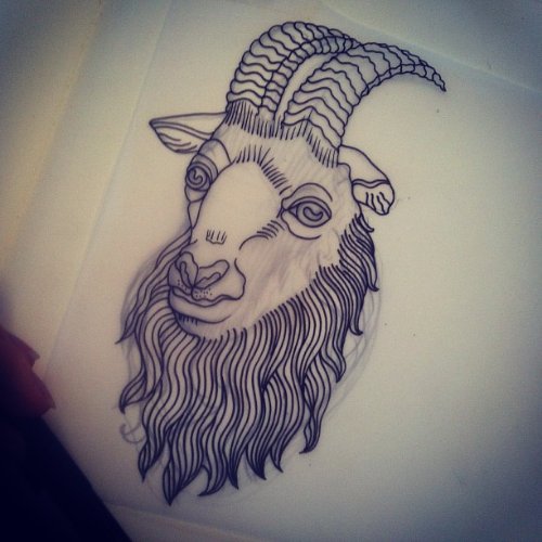 Simple Grey Ink Goat Head Tattoo Design