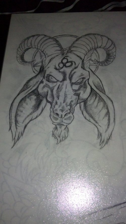 Grey Ink Goat Head Tattoo Drawing