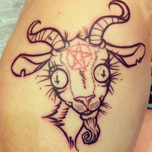Outline Goat Head Tattoo On Bicep
